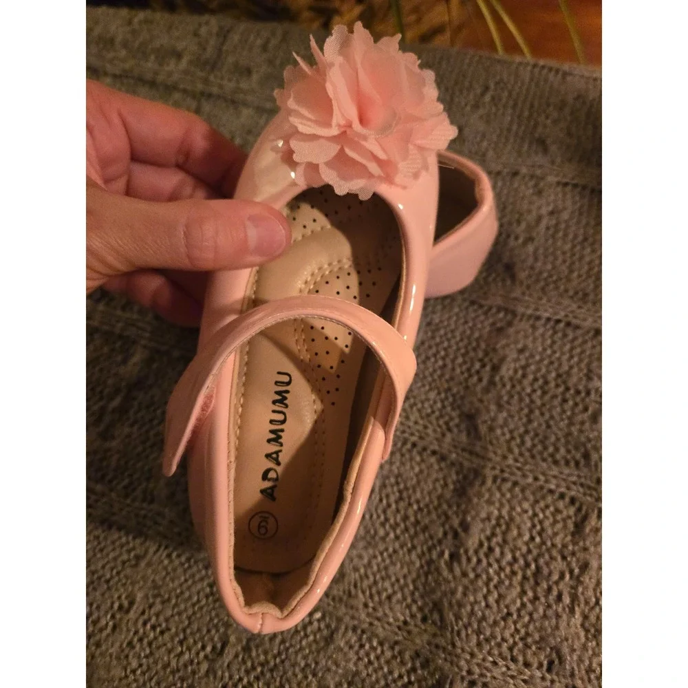 ADAMUMU Girls Pink Patent Mary Jane Flower Dress Shoes Size 9 Toddler